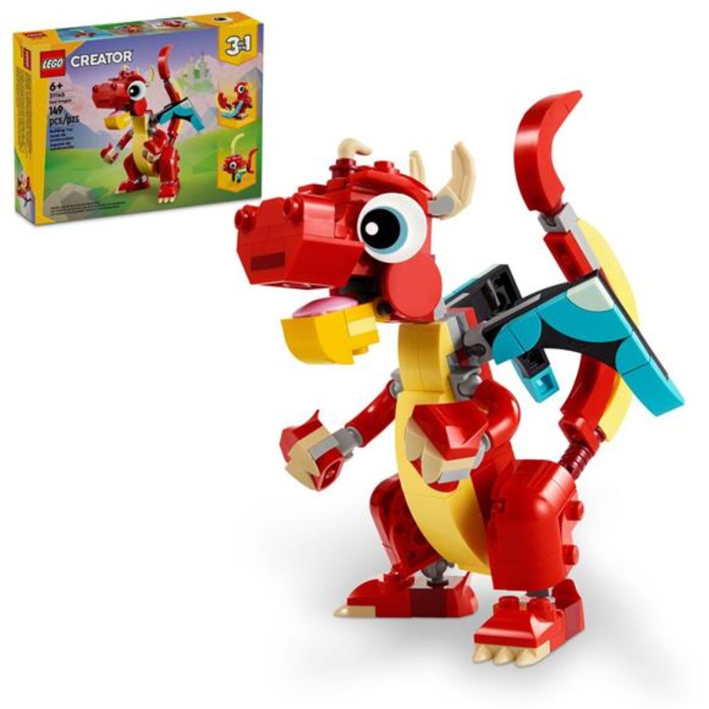 Creator 3 In 1 Red Dragon Toy, Transforms From Dragon Toy To Fish Toy To